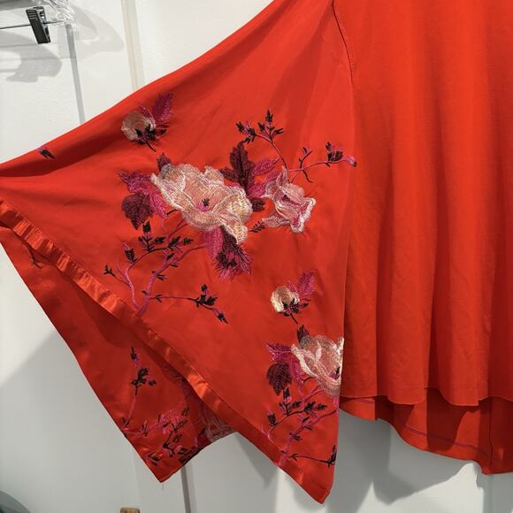 Free People Tunic Women S Red Festival Embroidered Bloom Boho Asian Artsy Flare - Picture 2 of 16